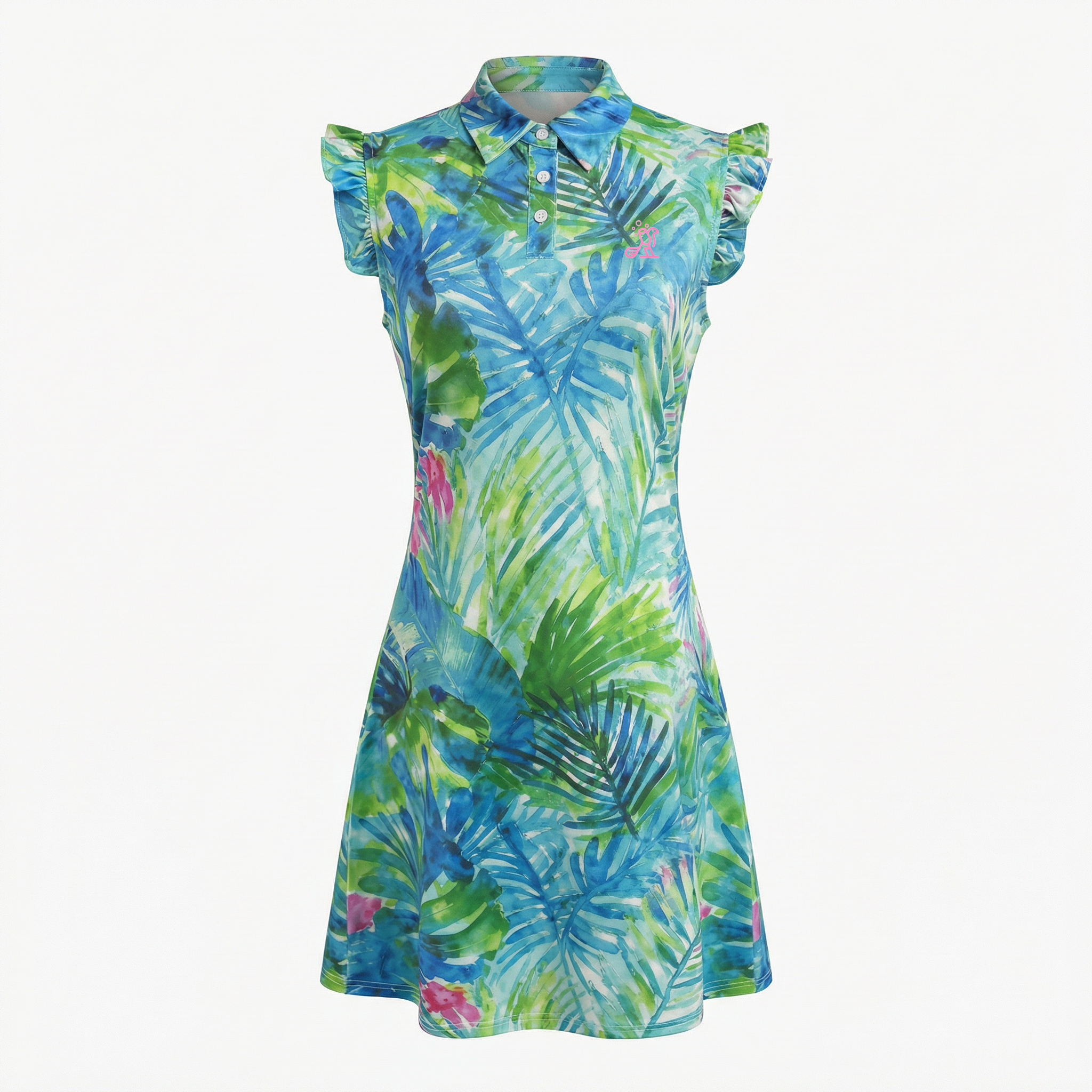 Birdies and Bubbles Fairway Dress Collection Blue and green palm dress