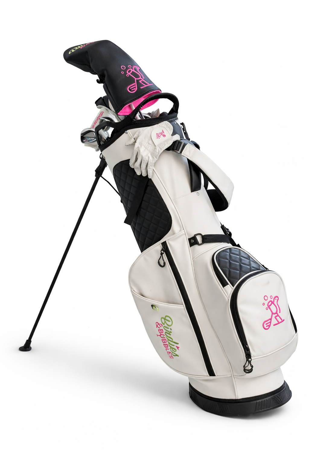 Champagne Caddie Golf Bags Black with purple background
