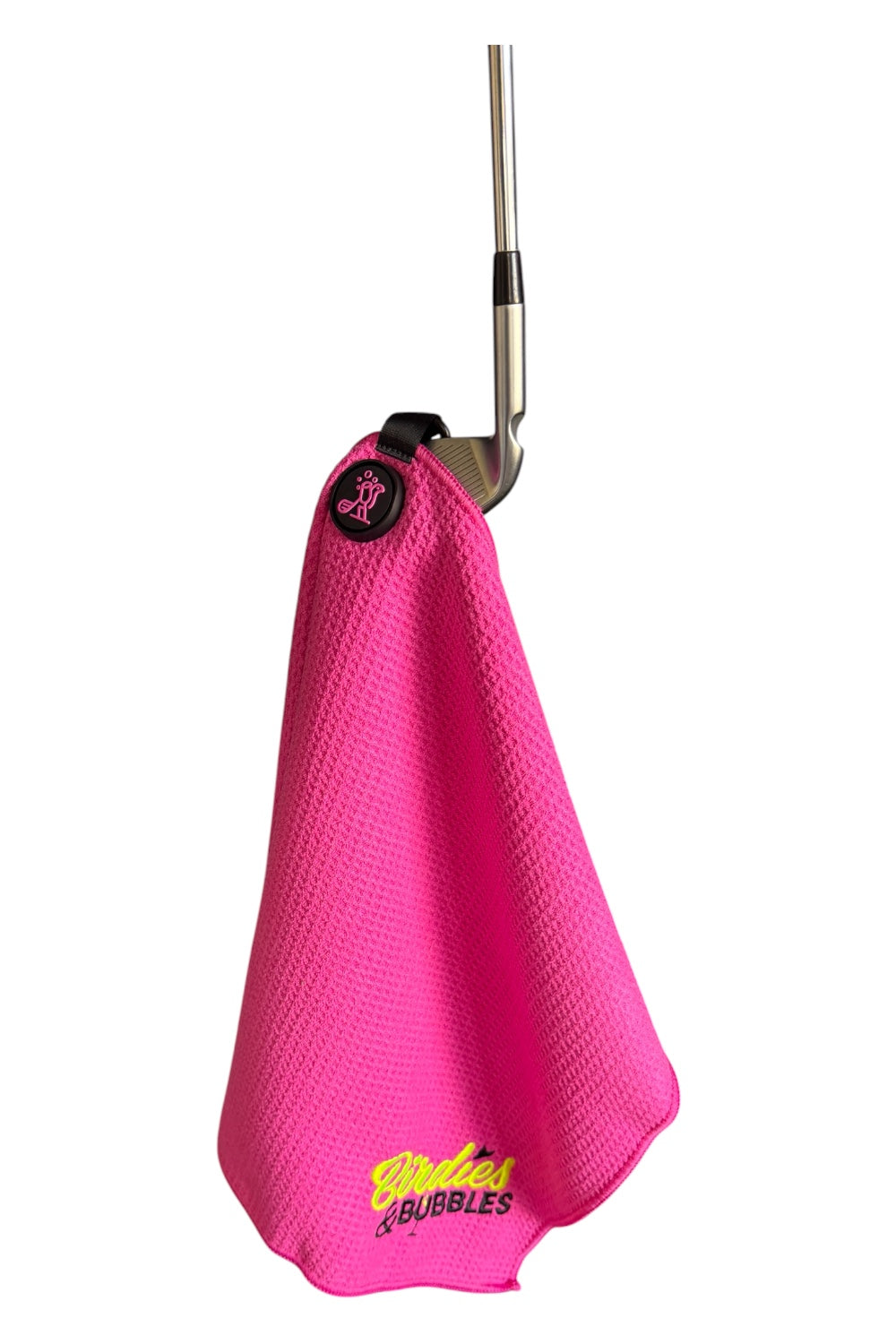 Birdies and Bubbles Magnetic Golf Towel Black