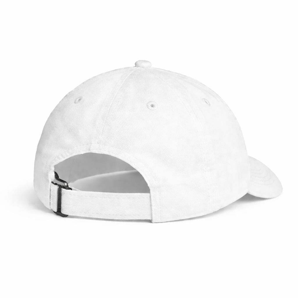 White baseball cap with a reflective patch on a white background