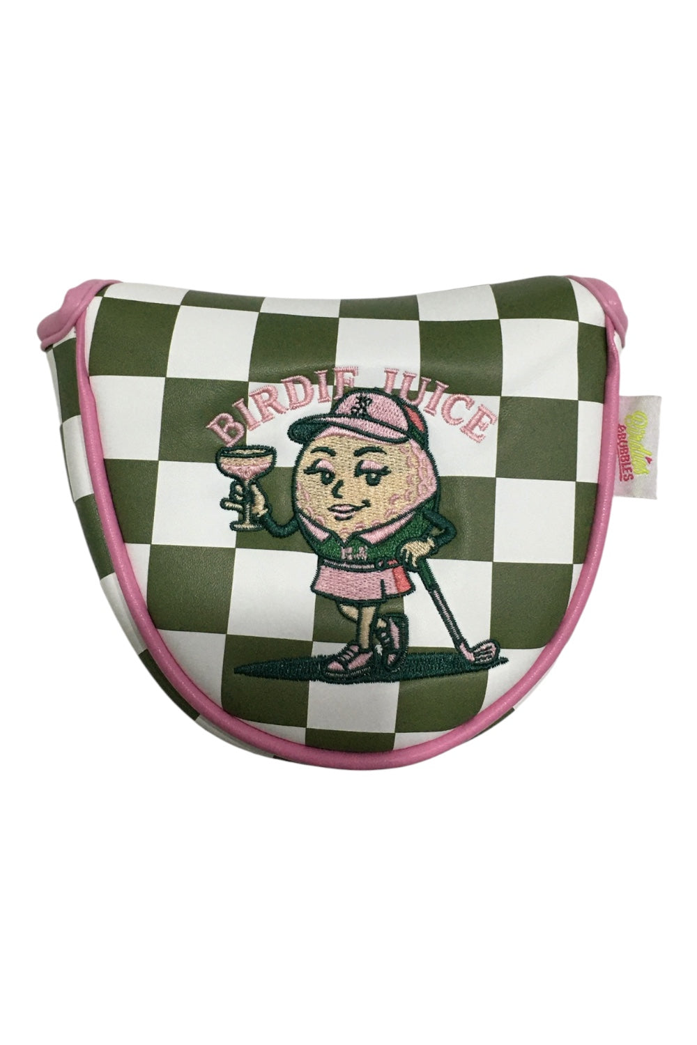 Checkered bag with cartoon character and 'Birdee Juice' text on a white background