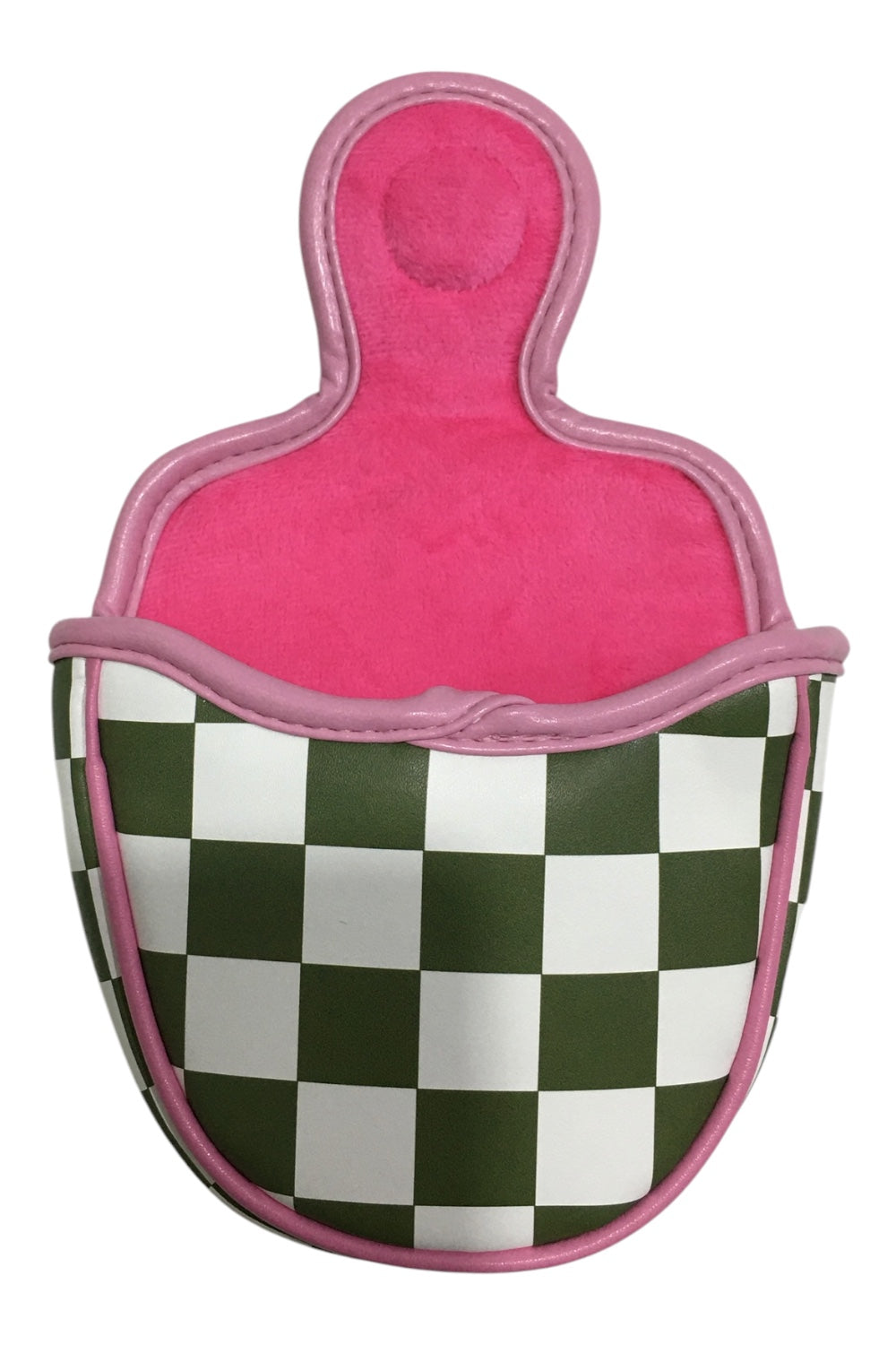 Pink and green checkered pet muzzle on a white background