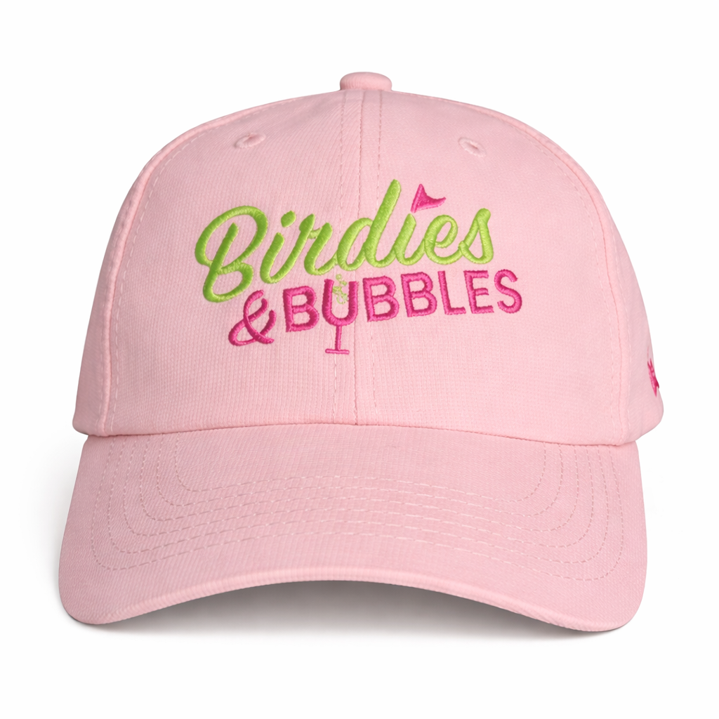 Birdies & Bubbles Bubbly Birdie Women’s Golf Cap – Adjustable Performance Golf Hat Pink