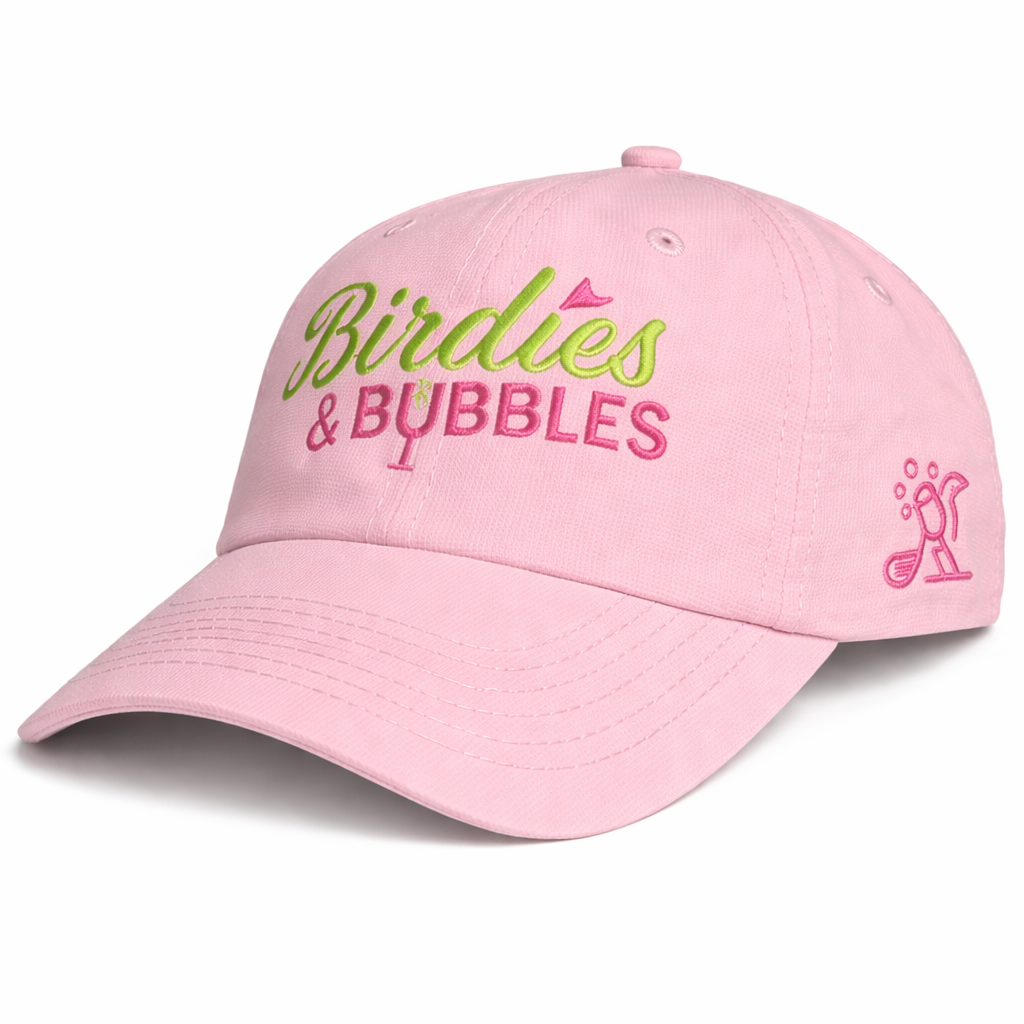 Birdies & Bubbles Bubbly Birdie Women’s Golf Cap – Adjustable Performance Golf Hat Pink