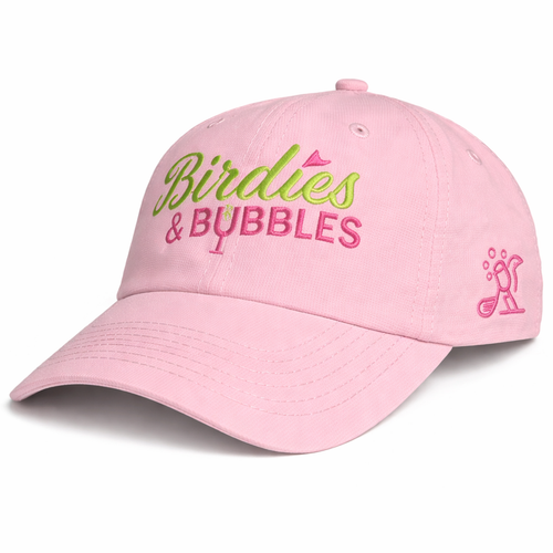 Birdies & Bubbles Bubbly Birdie Women’s Golf Cap – Adjustable Performance Golf Hat Pink