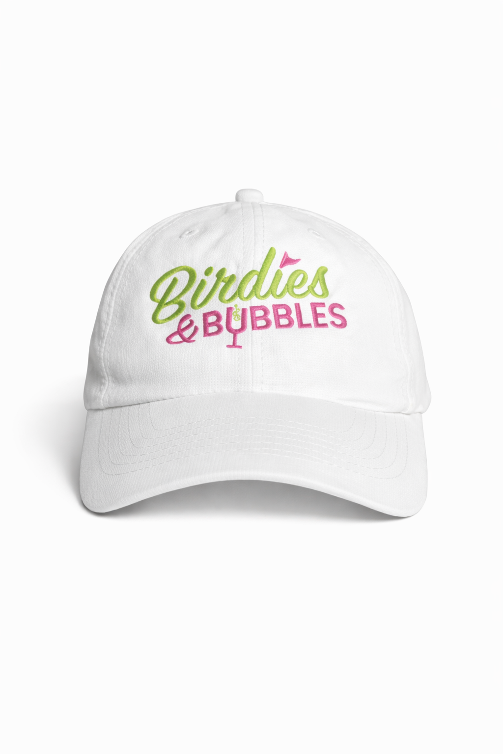 Birdies & Bubbles Bubbly Birdie Women’s Golf Cap – Adjustable Performance Golf Hat White