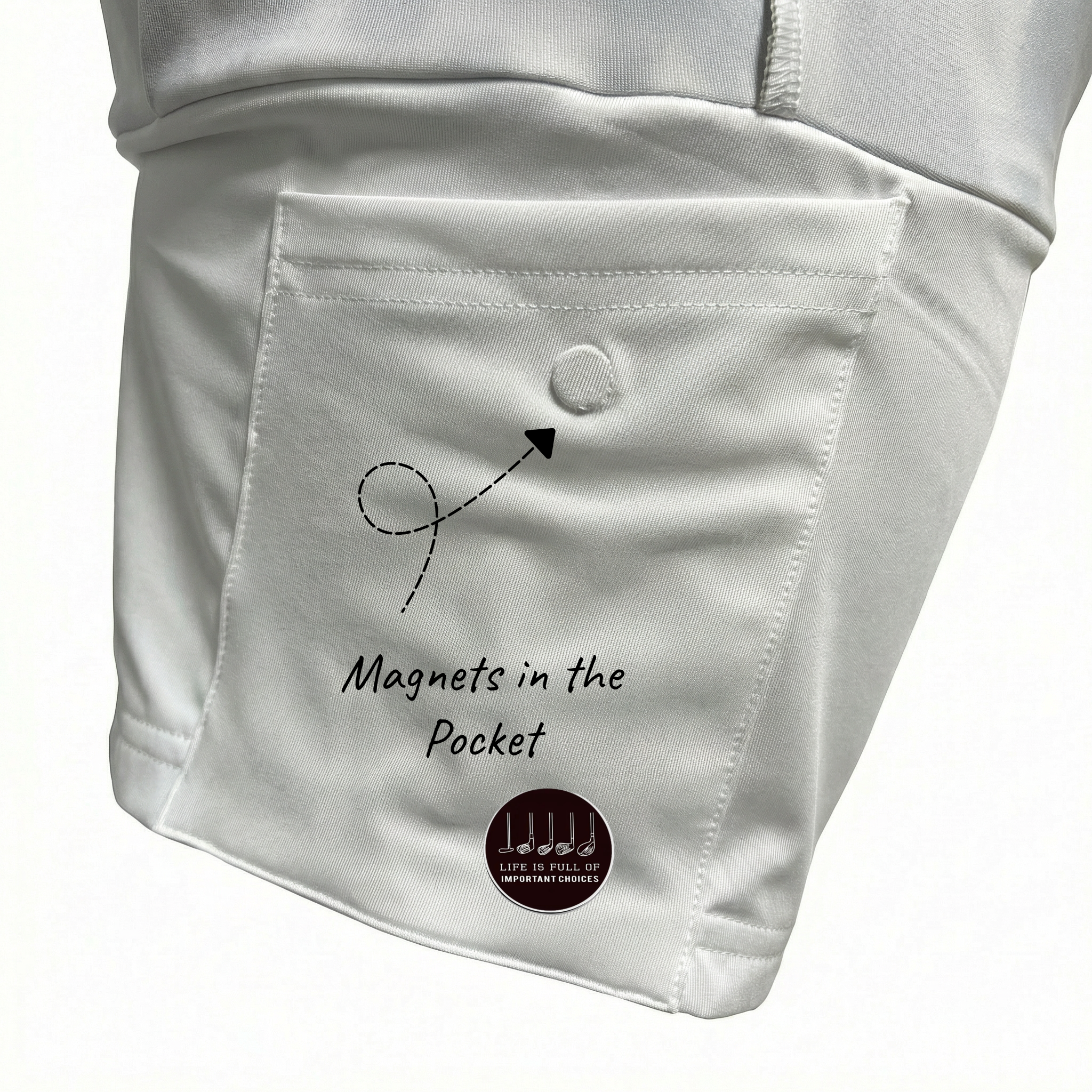White pocket with text 'Magnets in the Pocket' and a logo on a white background
