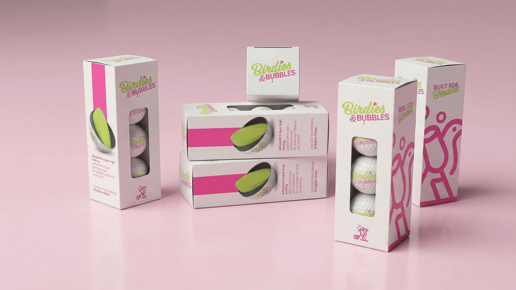 Birdies and Bubbles packaging on a pink background