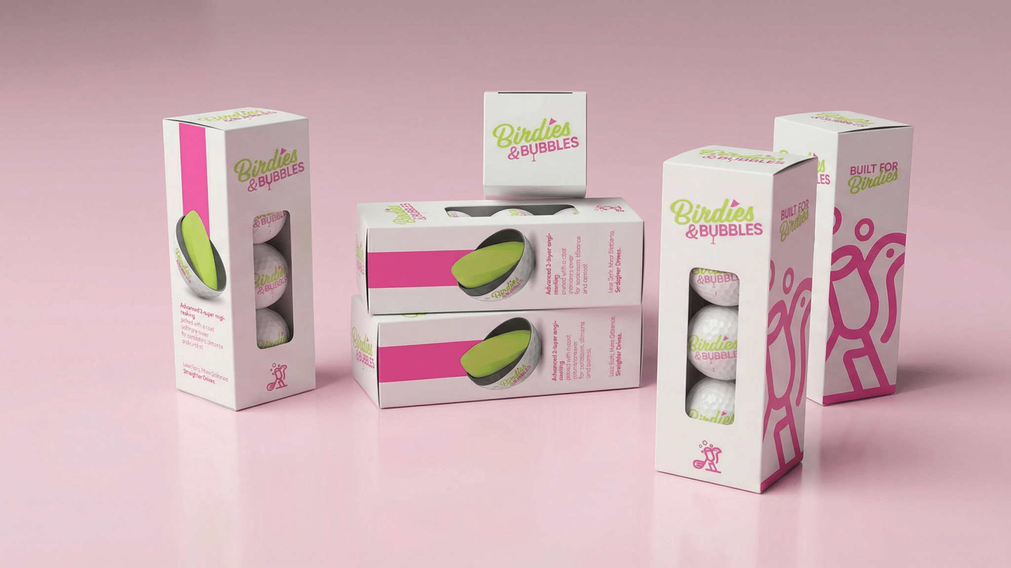 Birdies and Bubbles packaging on a pink background