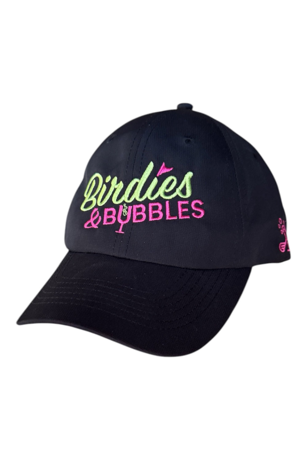 Birdies & Bubbles Bubbly Birdie Women’s Golf Cap – Adjustable Performance Golf Hat Black