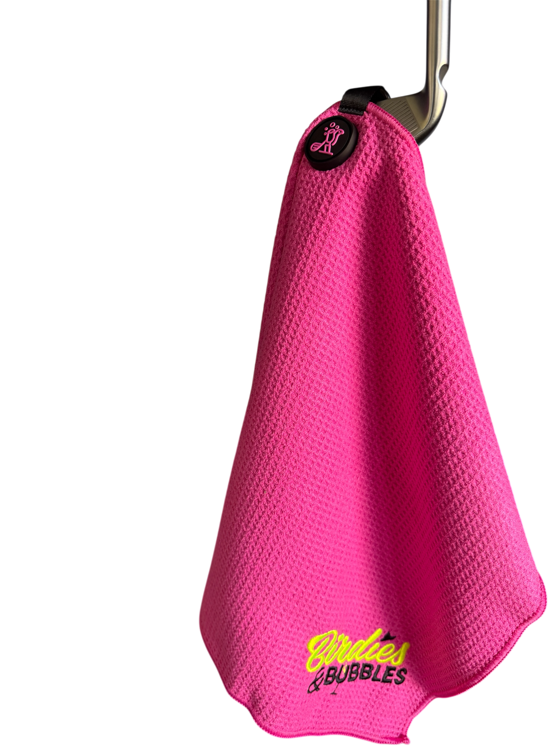 Women’s Magnetic Golf Towel | Premium Pink Golf Towel with Magnet | Birdies & Bubbles