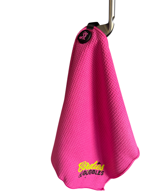 Women’s Magnetic Golf Towel | Premium Pink Golf Towel with Magnet | Birdies & Bubbles