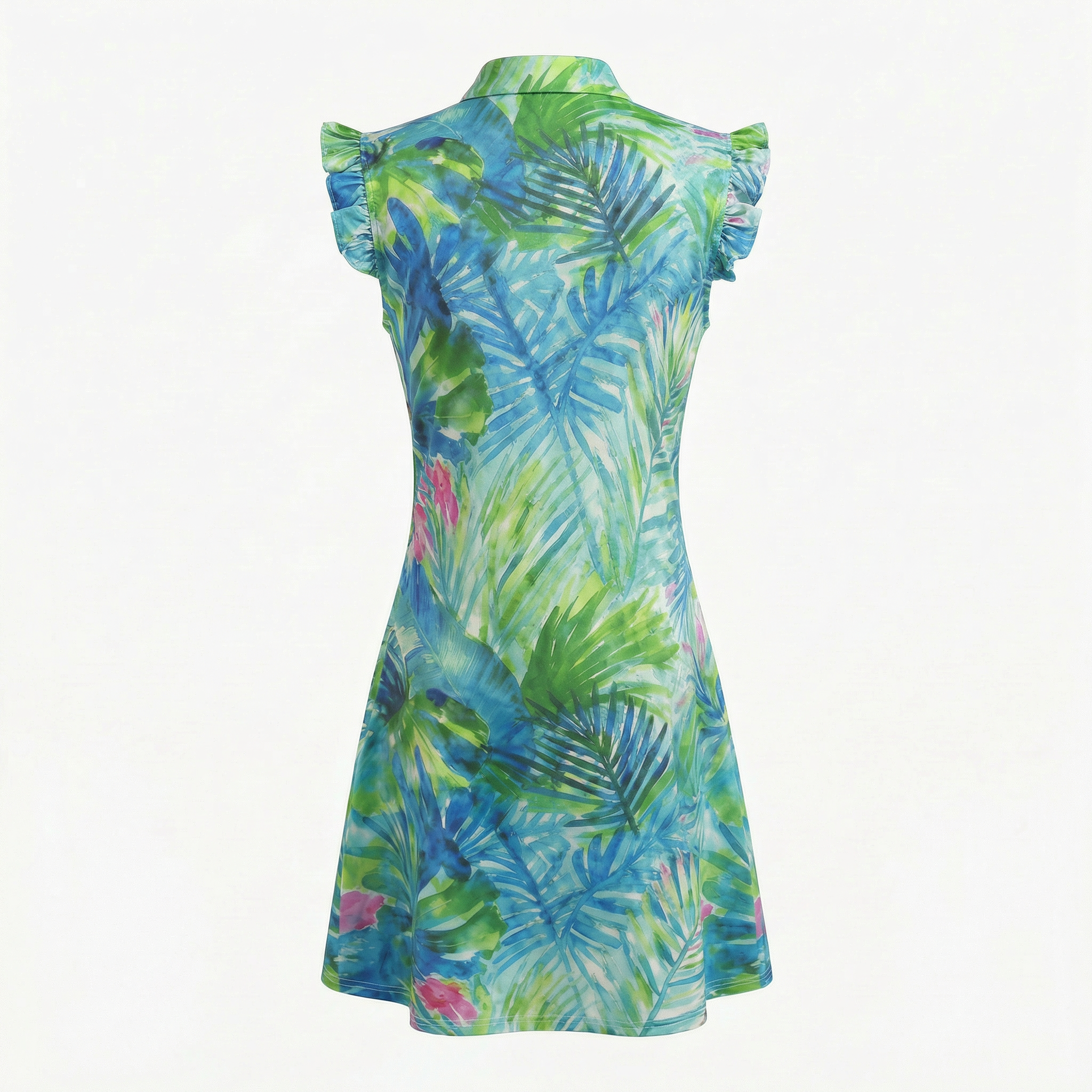 Tropical patterned dress on a white background