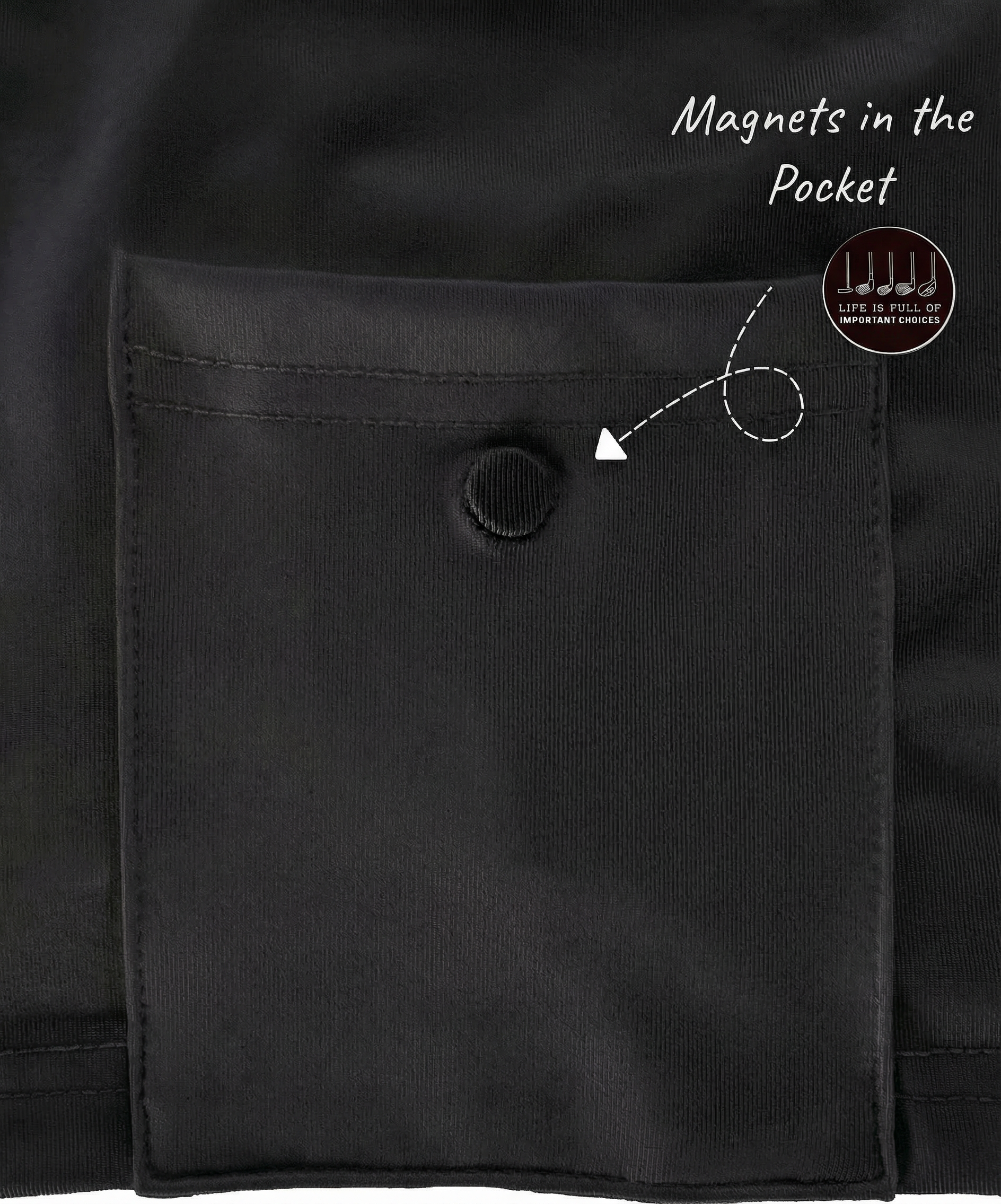 Black pocket with magnets indicated on a dark background