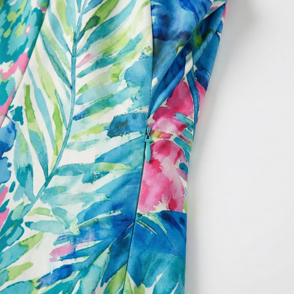 Women's tropical palm print sleeveless golf dress